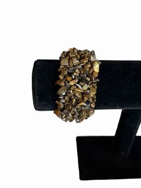 Brown Stone Chip Bracelet | Earthy Boho Stretch Bracelet | Genuine Gemstone Look